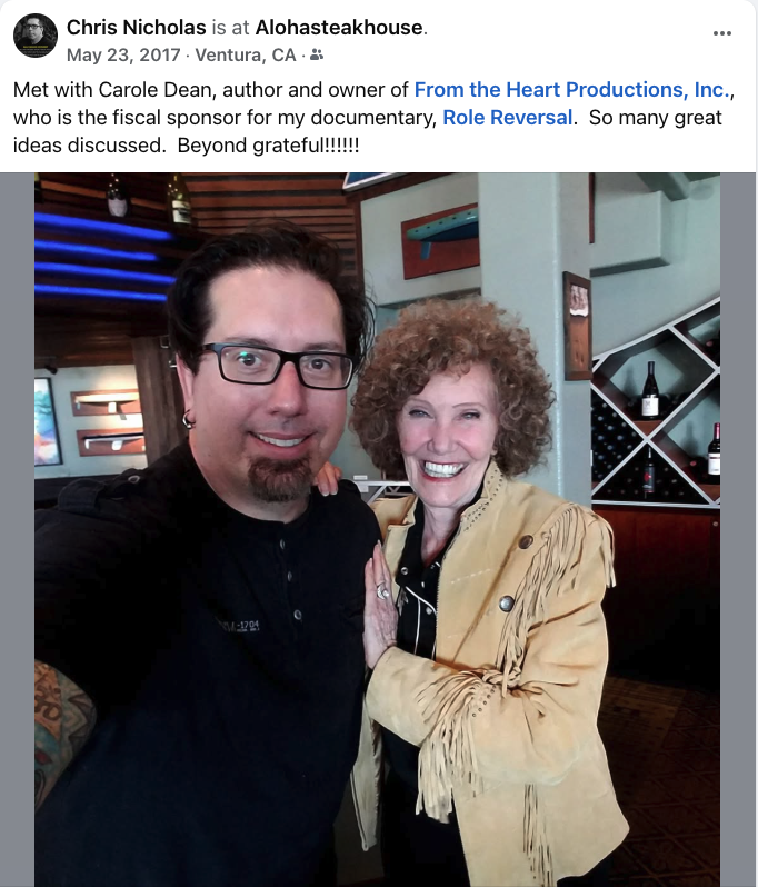 Chris with Carole Dean, From The Heart Productions